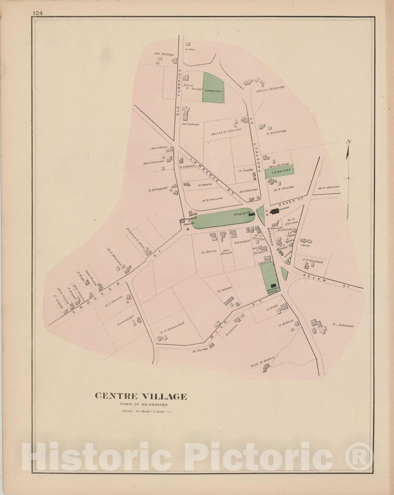 Historic Map : Atlas of Essex County, North Andover 1884 , Vintage Wall Art