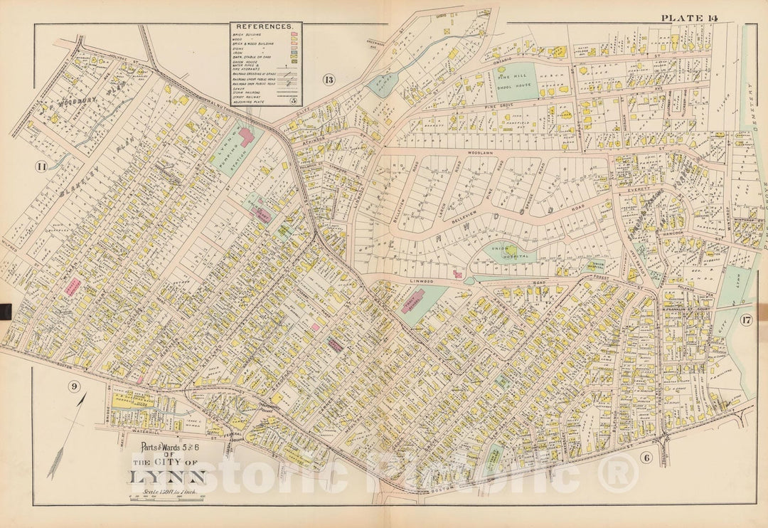 Historic Map : Atlas of Lynn, Swampscott and Saugus, Lynn 1905 Plate 014 , Vintage Wall Art