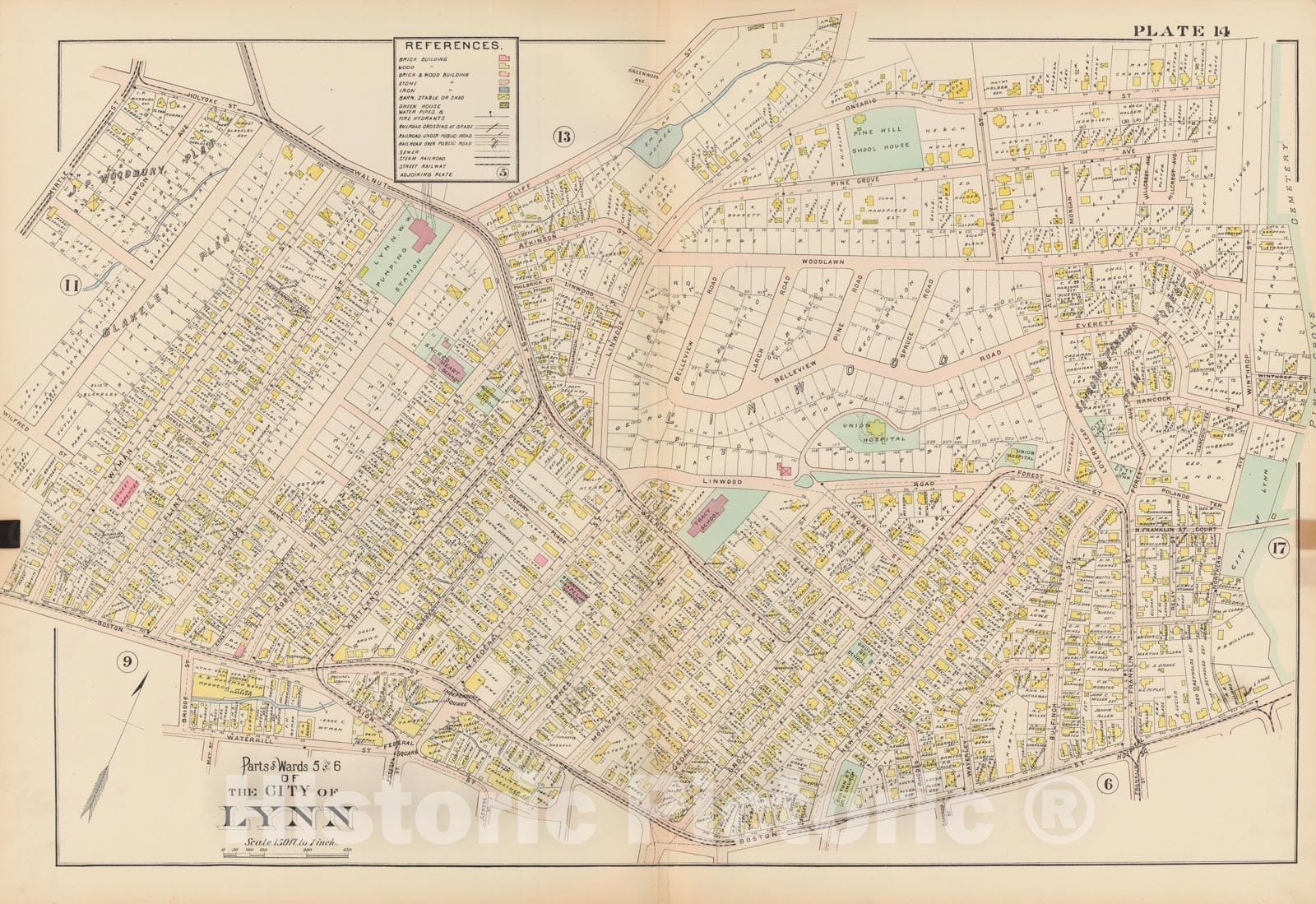 Historic Map : Atlas of Lynn, Swampscott and Saugus, Lynn 1905 Plate 014 , Vintage Wall Art