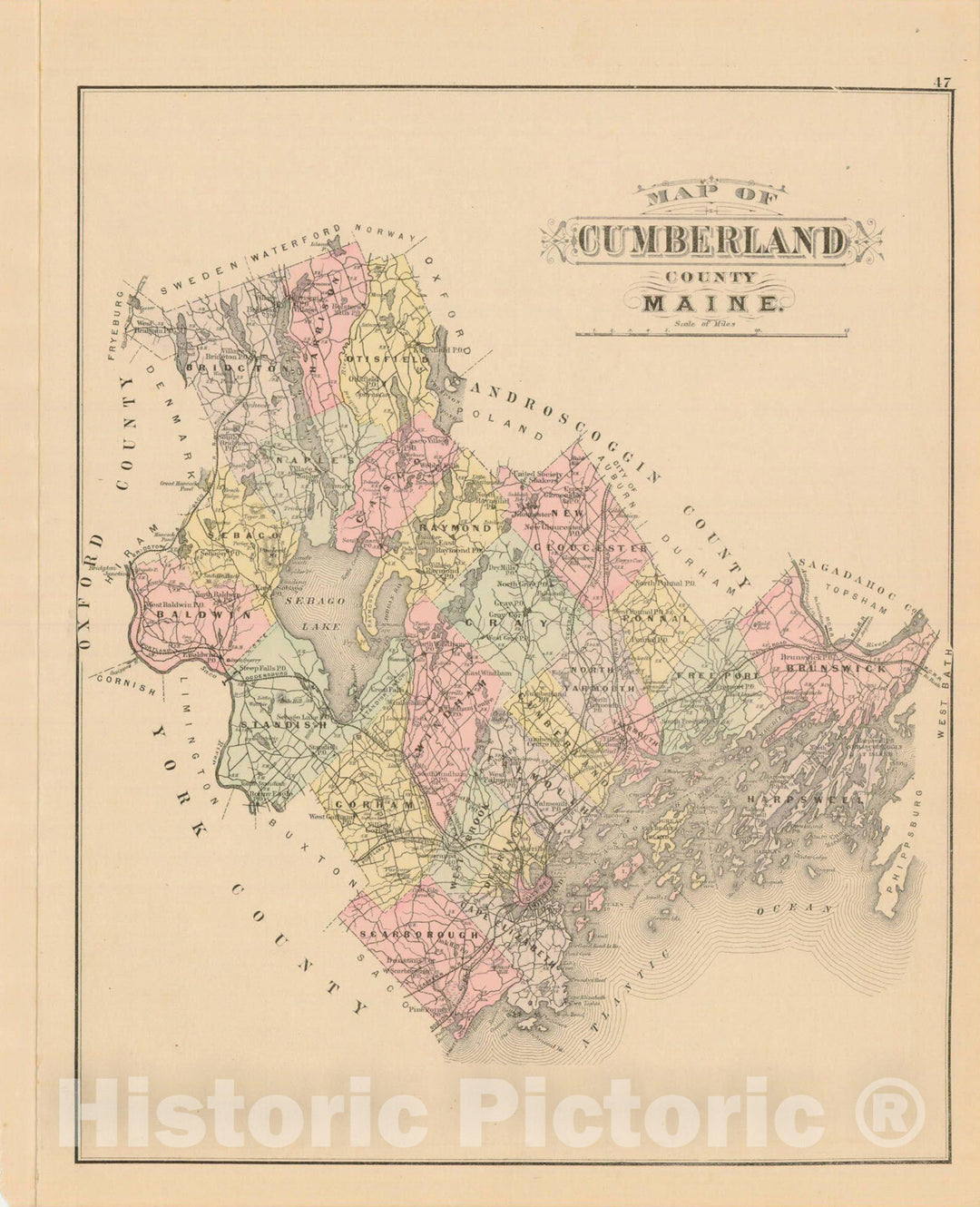 Historic Map : Atlas of Maine, Cumberland 1885 , Vintage Wall Art
