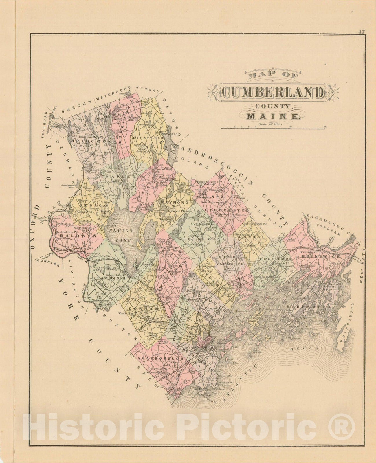Historic Map : Atlas of Maine, Cumberland 1885 , Vintage Wall Art