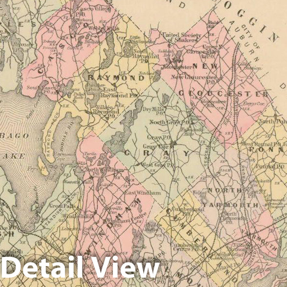 Historic Map : Atlas of Maine, Cumberland 1885 , Vintage Wall Art