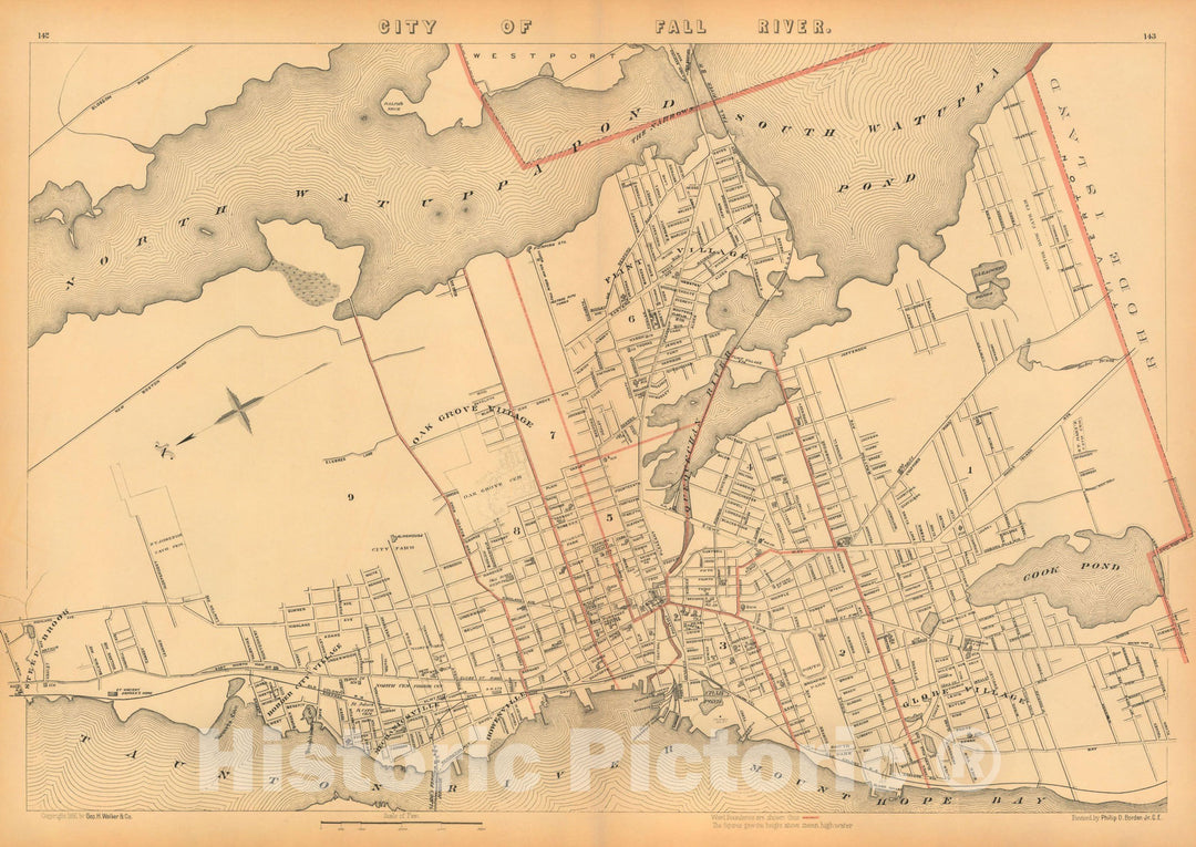 Historic Map : Atlas of Massachusetts, Fall River 1891 , Vintage Wall Art