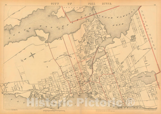 Historic Map : Atlas of Massachusetts, Fall River 1891 , Vintage Wall Art