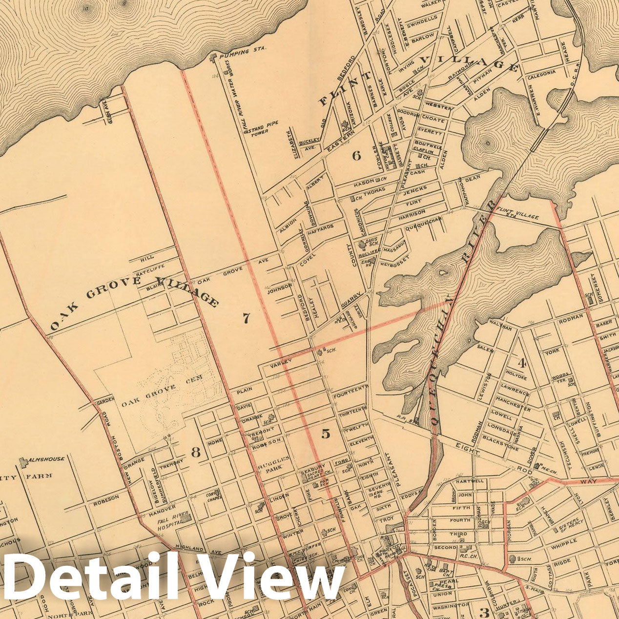Historic Map : Atlas of Massachusetts, Fall River 1891 , Vintage Wall Art