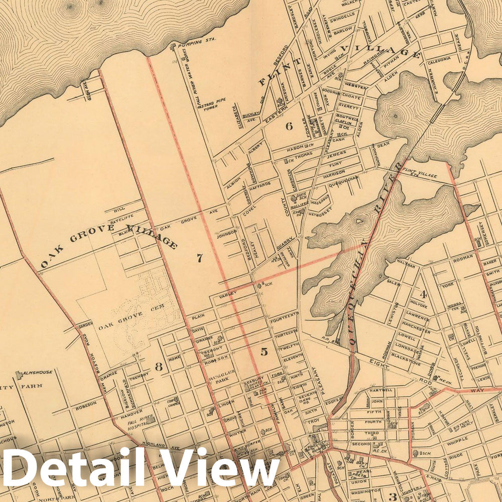 Historic Map : Atlas of Massachusetts, Fall River 1891 , Vintage Wall Art