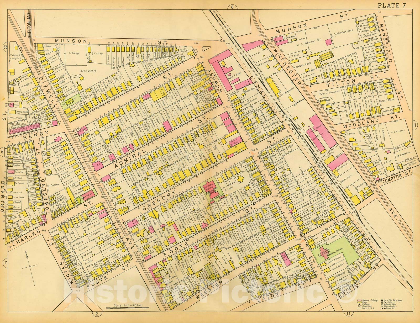 Historic Map : Atlas of New Haven Connecticut, New Haven 1911 Plate 007 , Vintage Wall Art