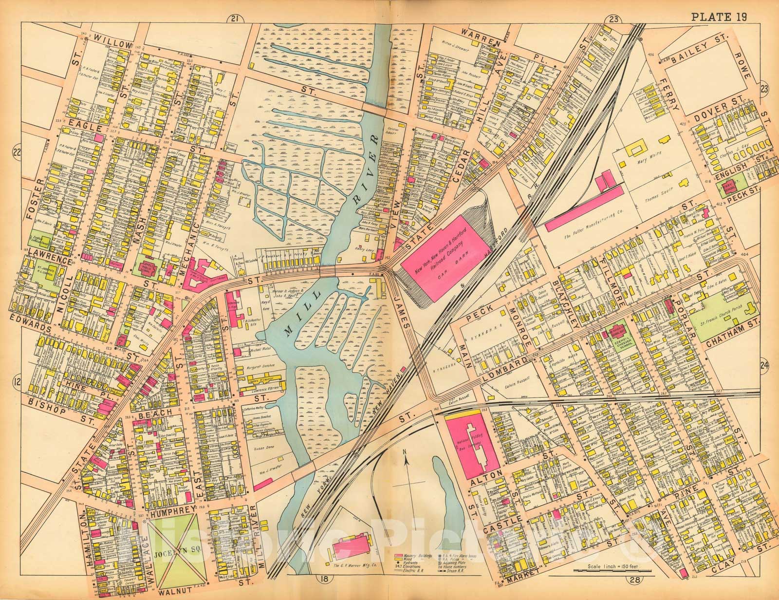 Historic Map : Atlas of New Haven Connecticut, New Haven 1911 Plate 019 , Vintage Wall Art