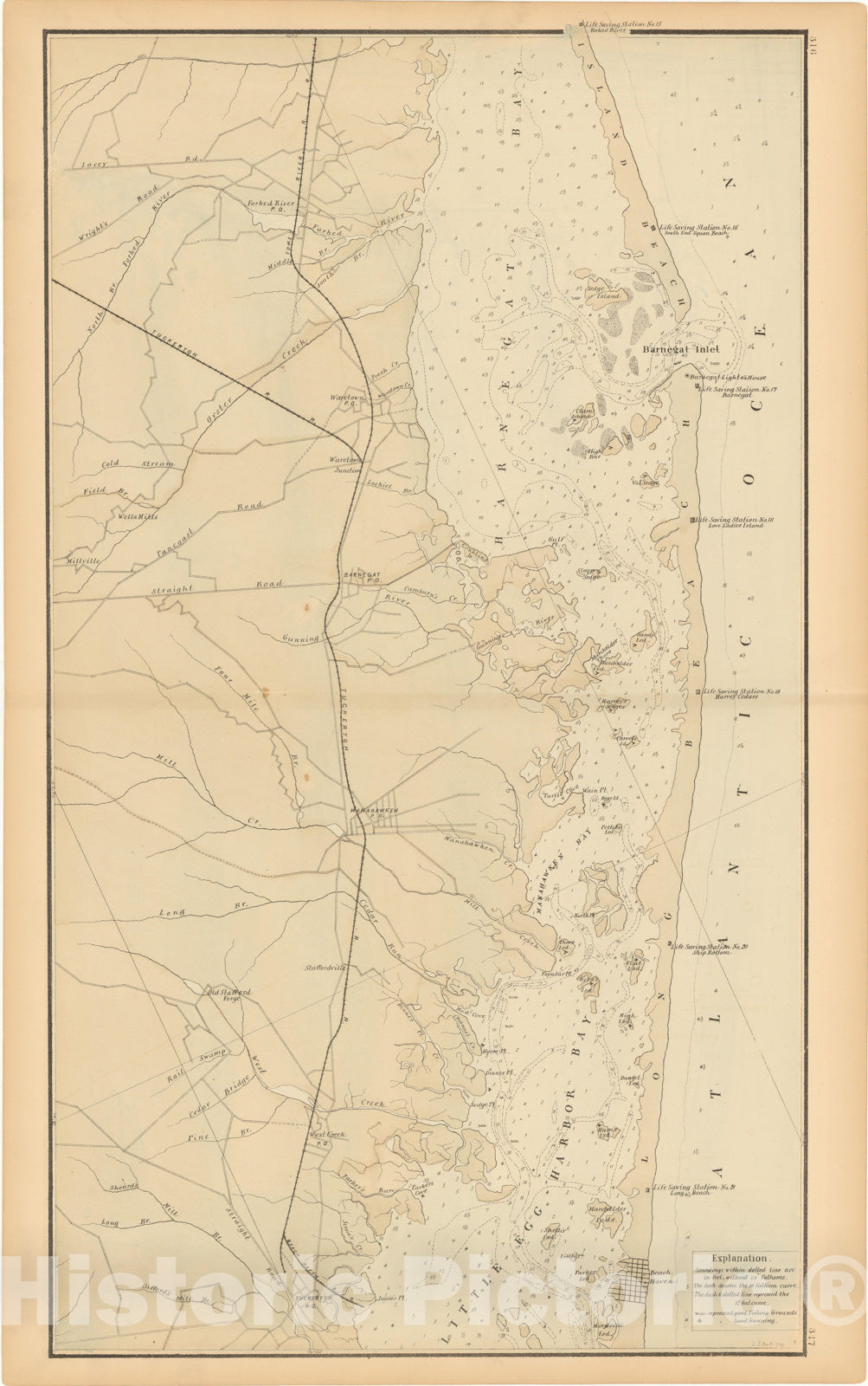 Historic Map : Atlas New Jersey Coast, Barnegat Inlet 1878 , Vintage Wall Art