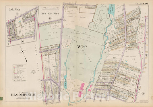 Historic Map : Atlas of Bloomfield, Belleville and Nutley; Essex County Vol D, Bloomfield 1932 Plate 010 , Vintage Wall Art