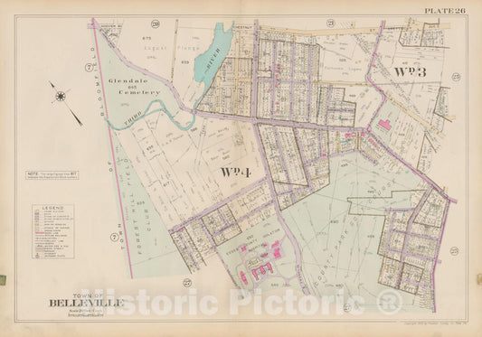 Historic Map : Atlas of Bloomfield, Belleville and Nutley; Essex County Vol D, Belleville 1932 Plate 026 , Vintage Wall Art