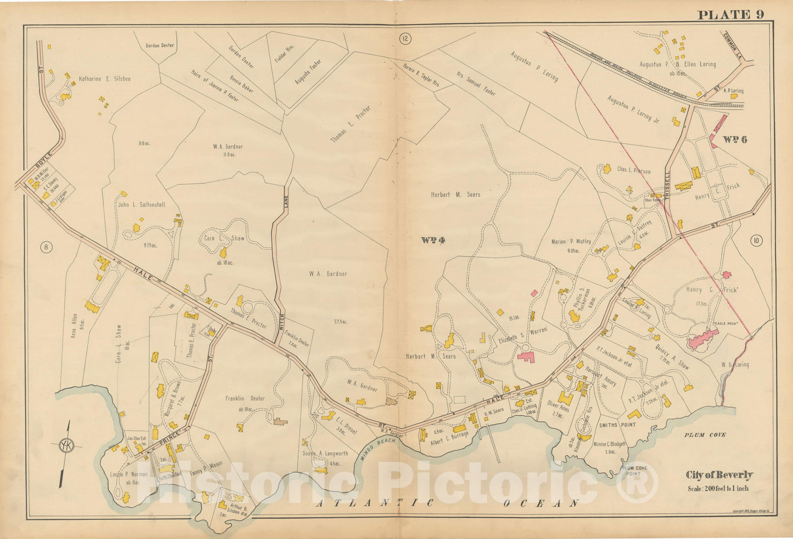 Historic Map : Atlas North Shore, Beverly to Magnolia, Essex County, Beverly 1919 Plate 009 , Vintage Wall Art