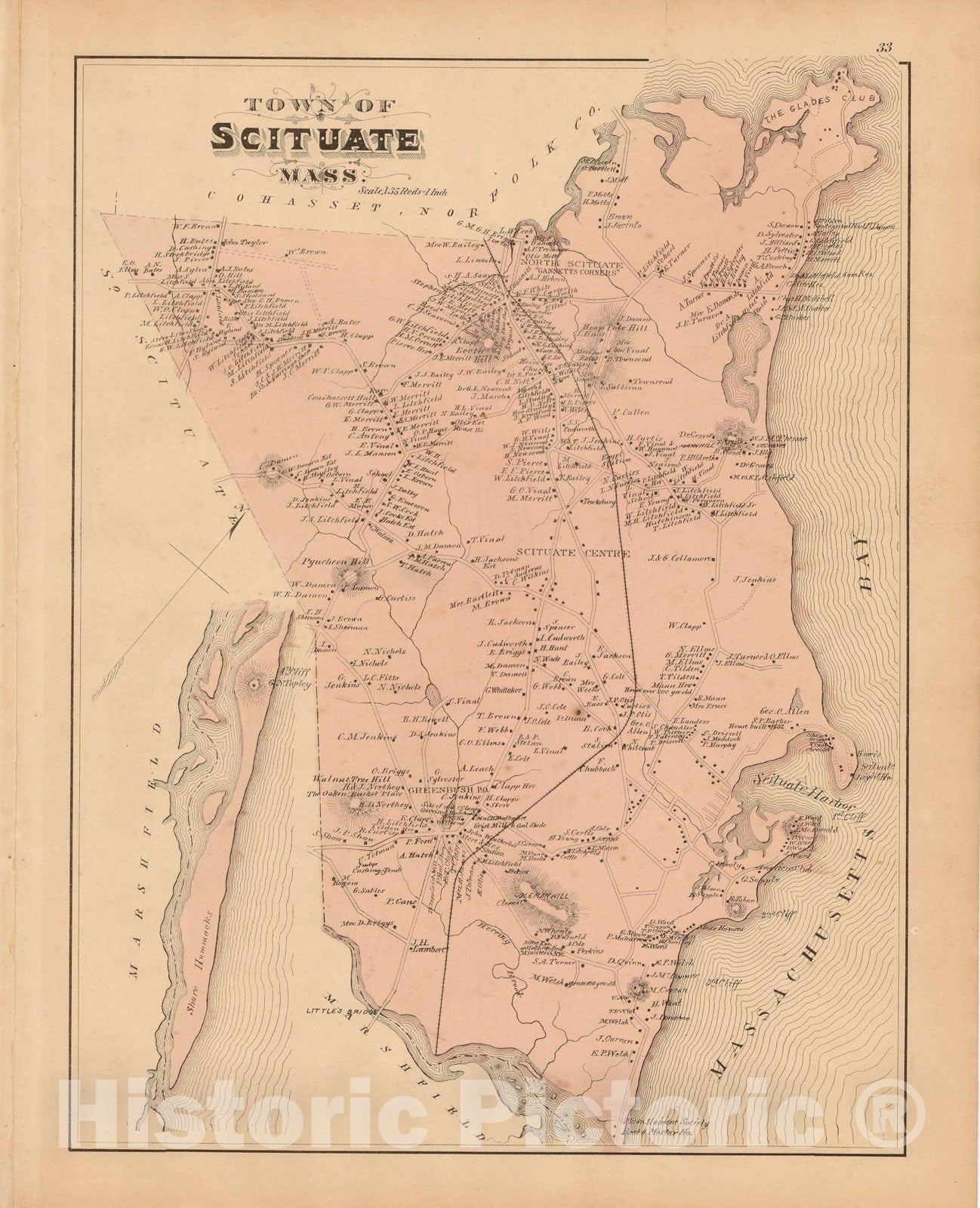 Historic Map : Atlas of Plymouth County Massachusetts, Scituate 1879 , v2, Vintage Wall Art