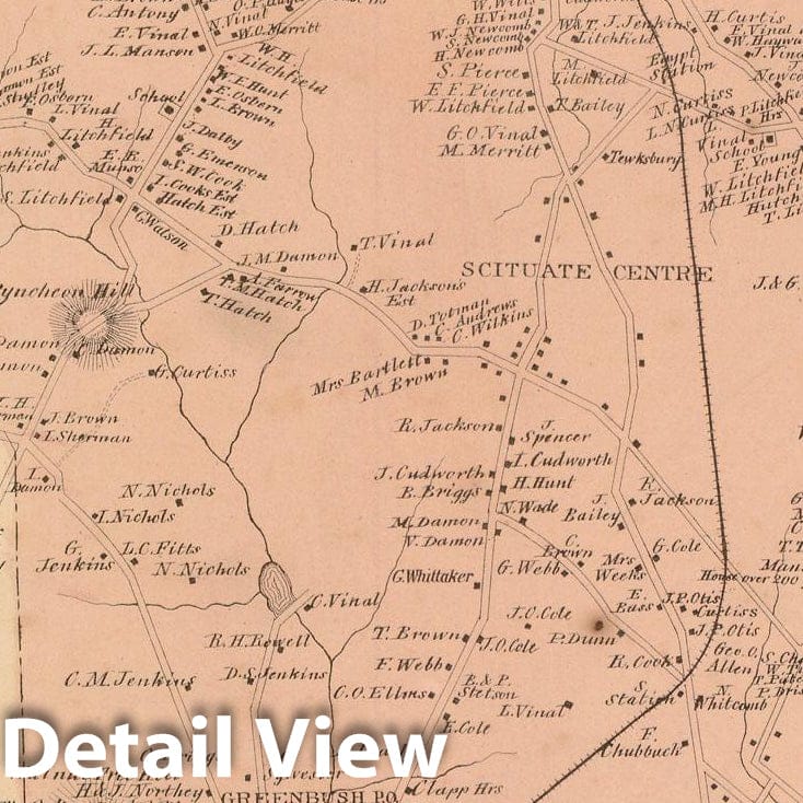 Historic Map : Atlas of Plymouth County Massachusetts, Scituate 1879 , v2, Vintage Wall Art