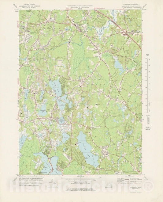Historic Map : USGS 7.5 Minute Sheets and Quadrangles, Hanover & Hanson & Pembroke 1978 Topographic Map , Vintage Wall Art