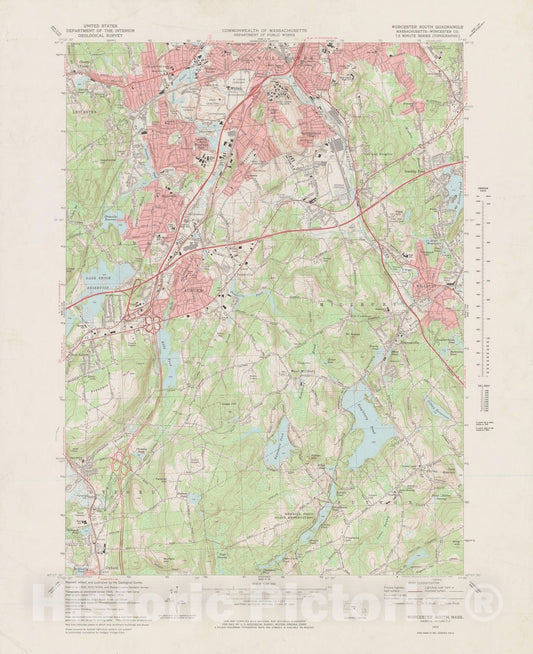 Historic Map : USGS 7.5 Minute Sheets and Quadrangles, Auburn & Millbury & Worcester 1973 Topographic Map , Vintage Wall Art
