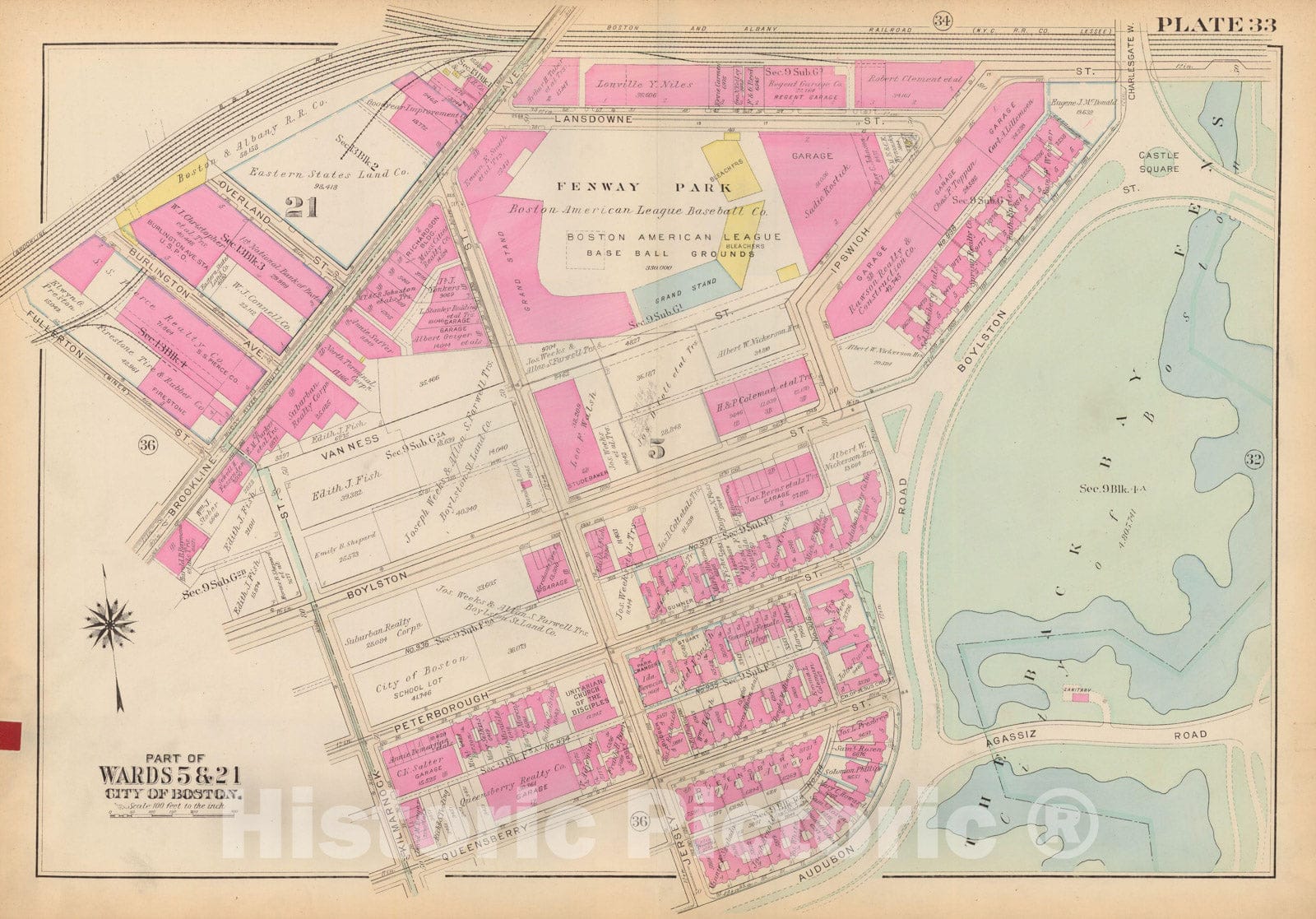 Historic Map : Atlas City of Boston: Boston Proper and Back Bay, Boston 1928 Plate 033 , Vintage Wall Art
