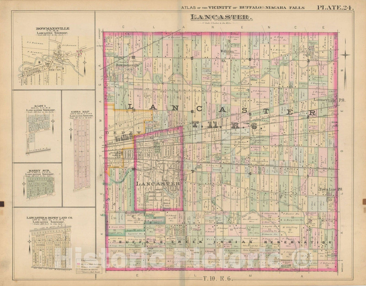 Historic Map : Atlas of Niagara Falls, North Tonawanda and Buffalo, NY, Lancaster 1893 Plate 024 , Vintage Wall Art