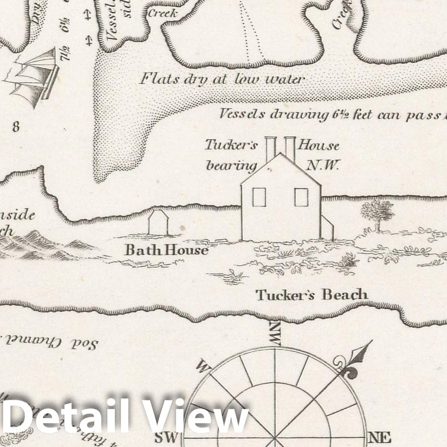 Historic Map : American Coast Pilot, 12th Edition, Long Beach Island 1842 , Vintage Wall Art