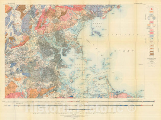 Historic Map : Areal Geology, Boston and Boston Bay Quadrangles 1932 , Vintage Wall Art