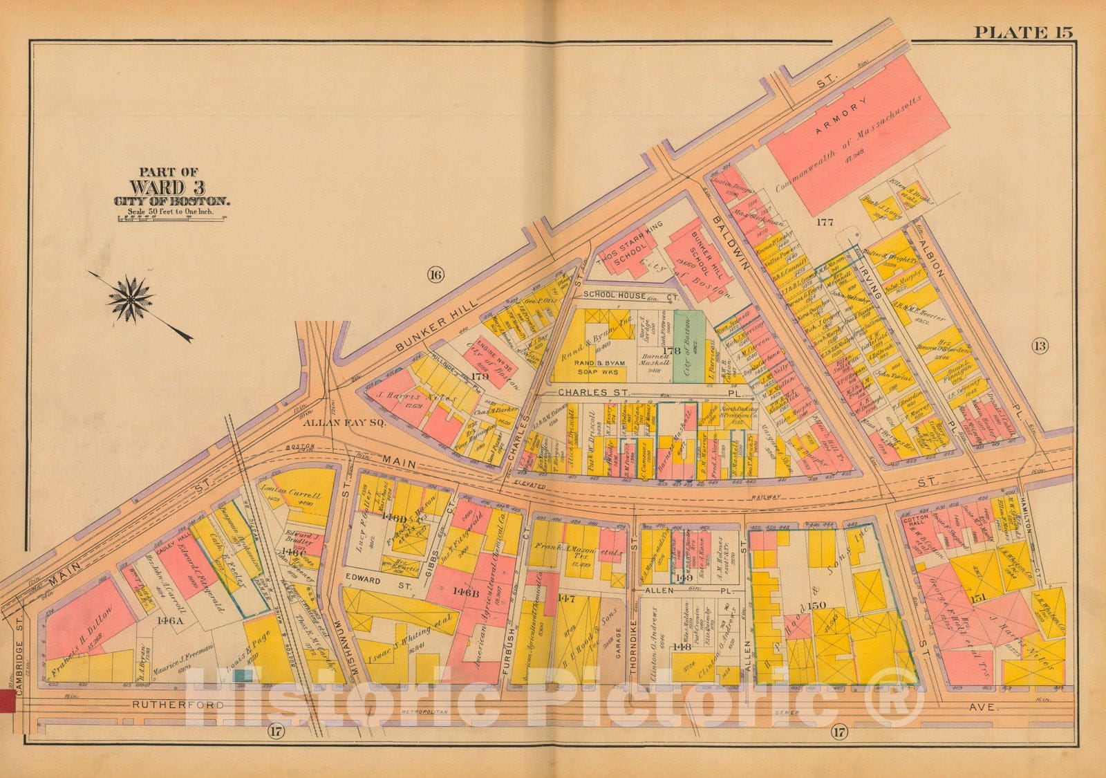 Historic Map : Atlas City of Boston: Charlestown and East Boston, Charlestown 1922 Plate 015 , Vintage Wall Art