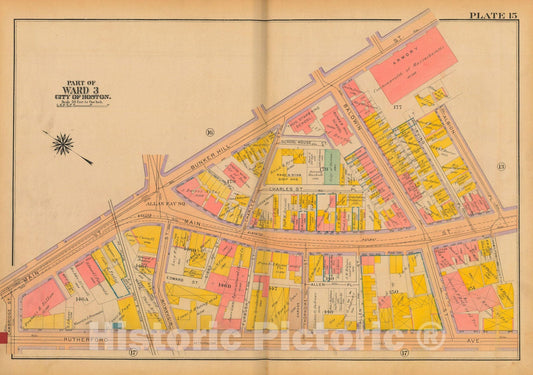 Historic Map : Atlas City of Boston: Charlestown and East Boston, Charlestown 1922 Plate 015 , Vintage Wall Art