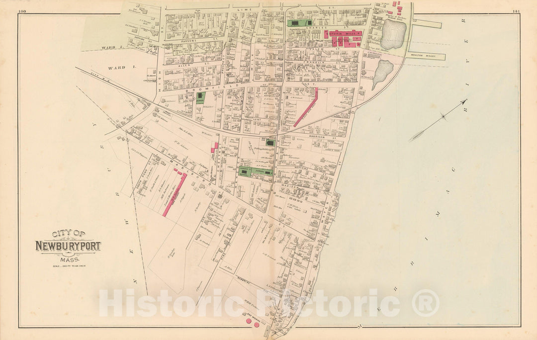 Historic Map : Atlas of Essex County, Newburyport 1884 , v2, Vintage Wall Art