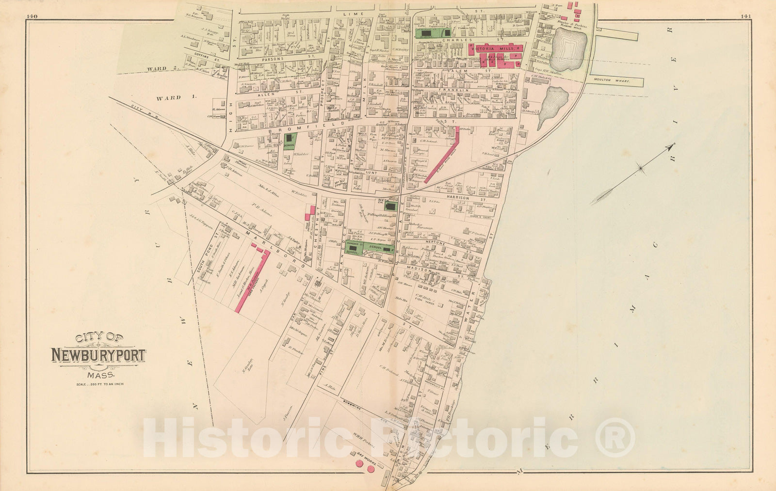 Historic Map : Atlas of Essex County, Newburyport 1884 , v2, Vintage Wall Art