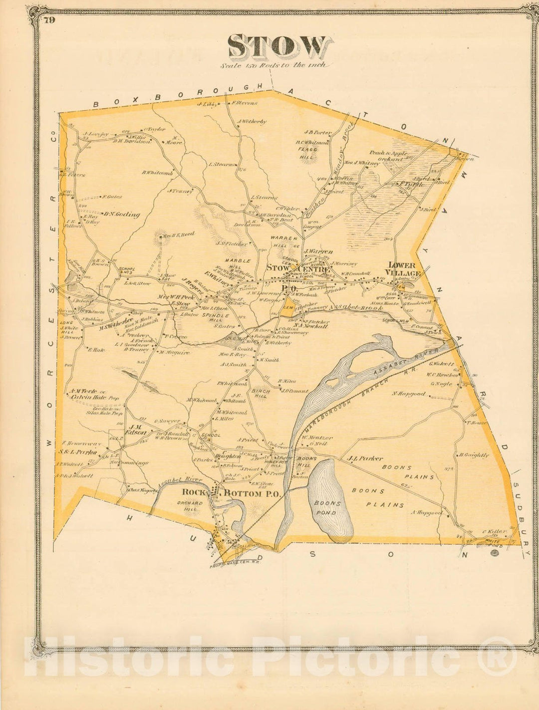 Historic Map : County Atlas of Middlesex Massachusetts, Stow 1875 , Vintage Wall Art