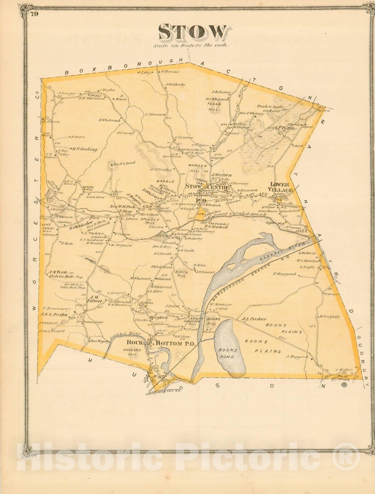 Historic Map : County Atlas of Middlesex Massachusetts, Stow 1875 , Vintage Wall Art