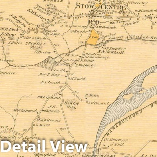 Historic Map : County Atlas of Middlesex Massachusetts, Stow 1875 , Vintage Wall Art