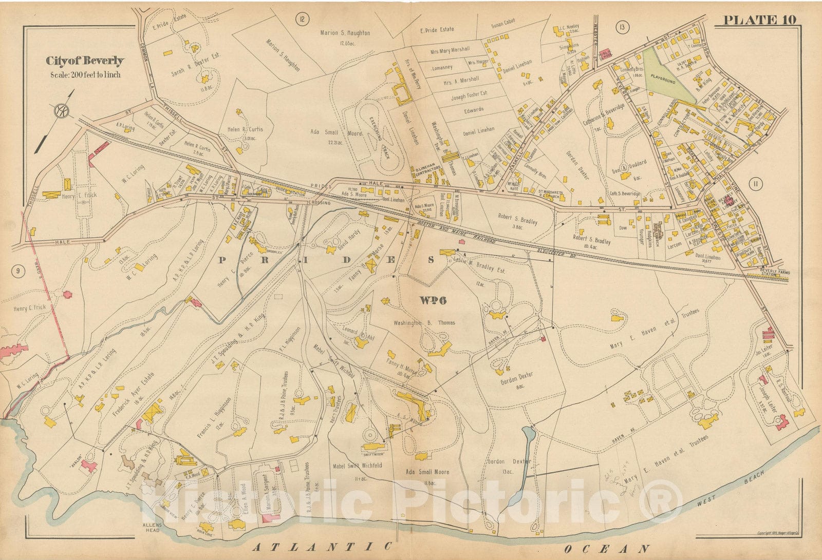 Historic Map : Atlas North Shore, Beverly to Magnolia, Essex County, Beverly 1919 Plate 010 , Vintage Wall Art