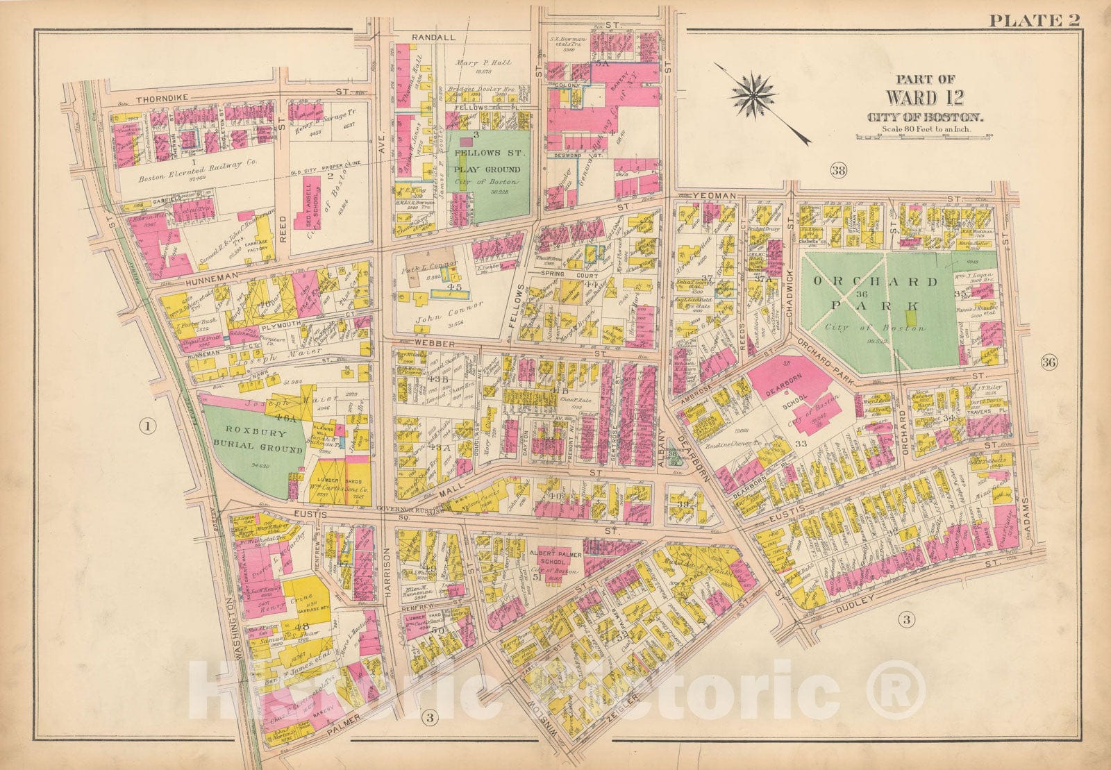 Historic Map : Atlas City of Boston, Roxbury, Roxbury 1915 Plate 002 , Vintage Wall Art