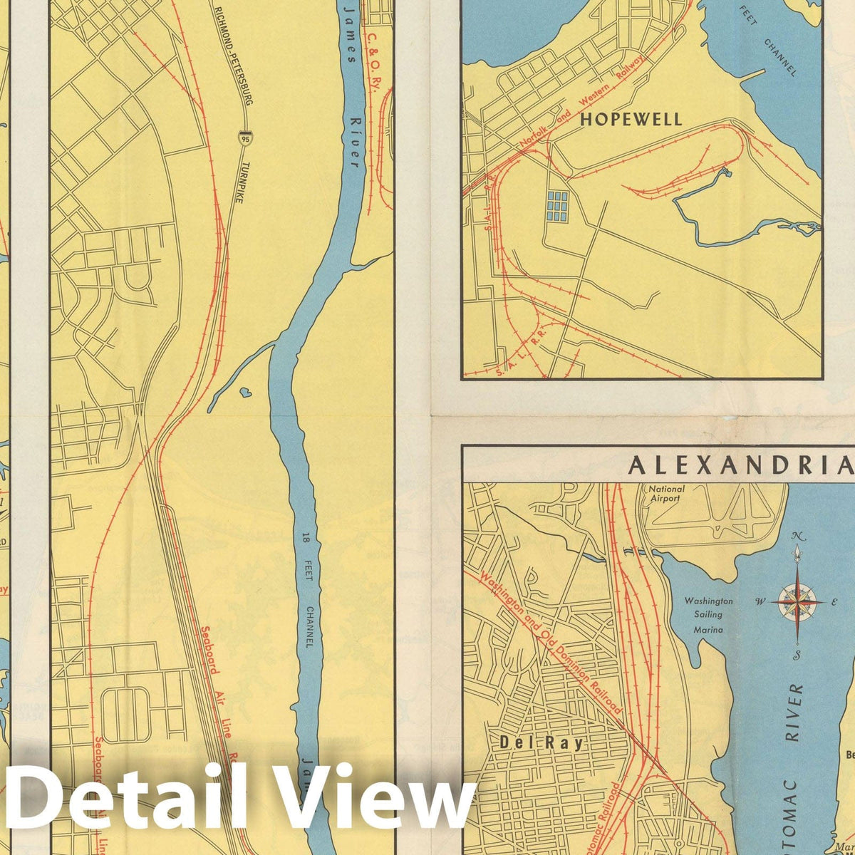 Historic Map : The Ports of Virginia 1962 , Vintage Wall Art