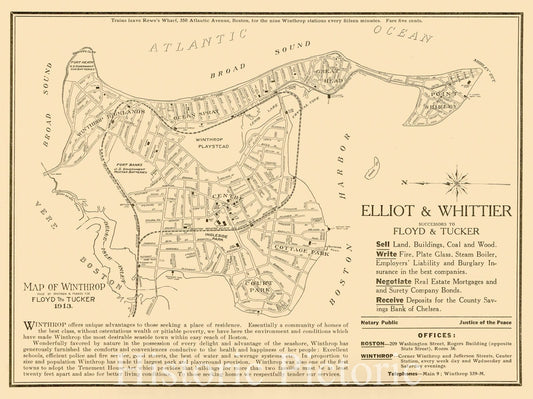 Historic Map : Winthrop 1913 , Vintage Wall Art