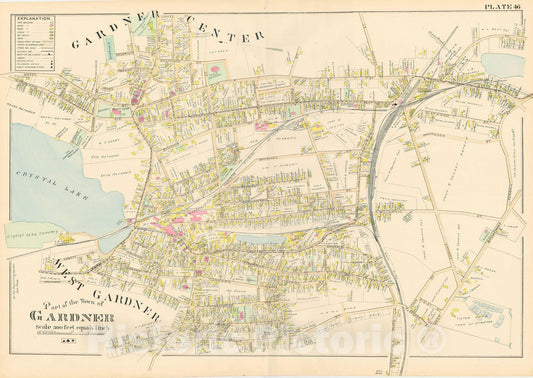 Historic Map : New Topo Atlas County of Worcester, Gardner 1898 Plate 046 , Vintage Wall Art