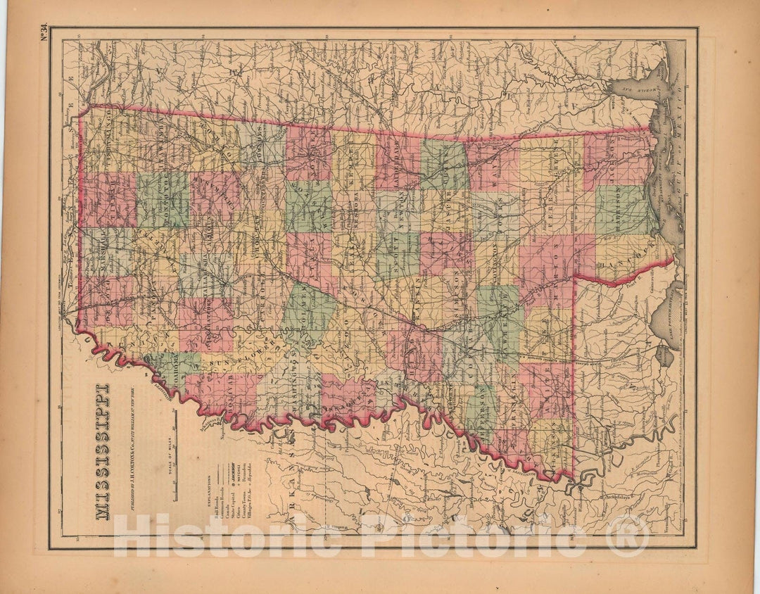 Historic Map : Mississippi 1857 , General Atlas (Of The World) , Vintage Wall Art