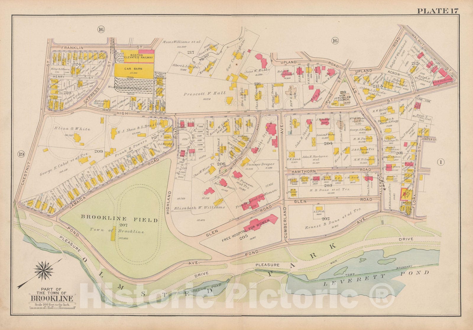 Historic Map : Atlas Town of Brookline, Brookline 1919 Plate 017 , Vintage Wall Art