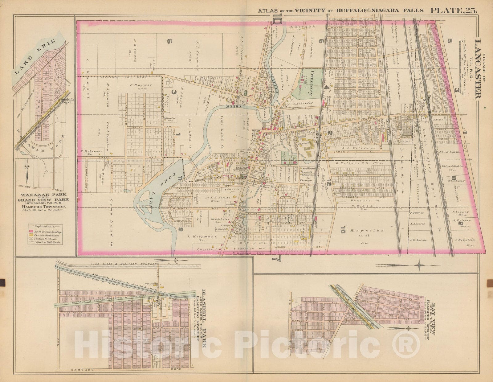 Historic Map : Atlas of Niagara Falls, North Tonawanda and Buffalo, NY, Lancaster 1893 Plate 025 , Vintage Wall Art