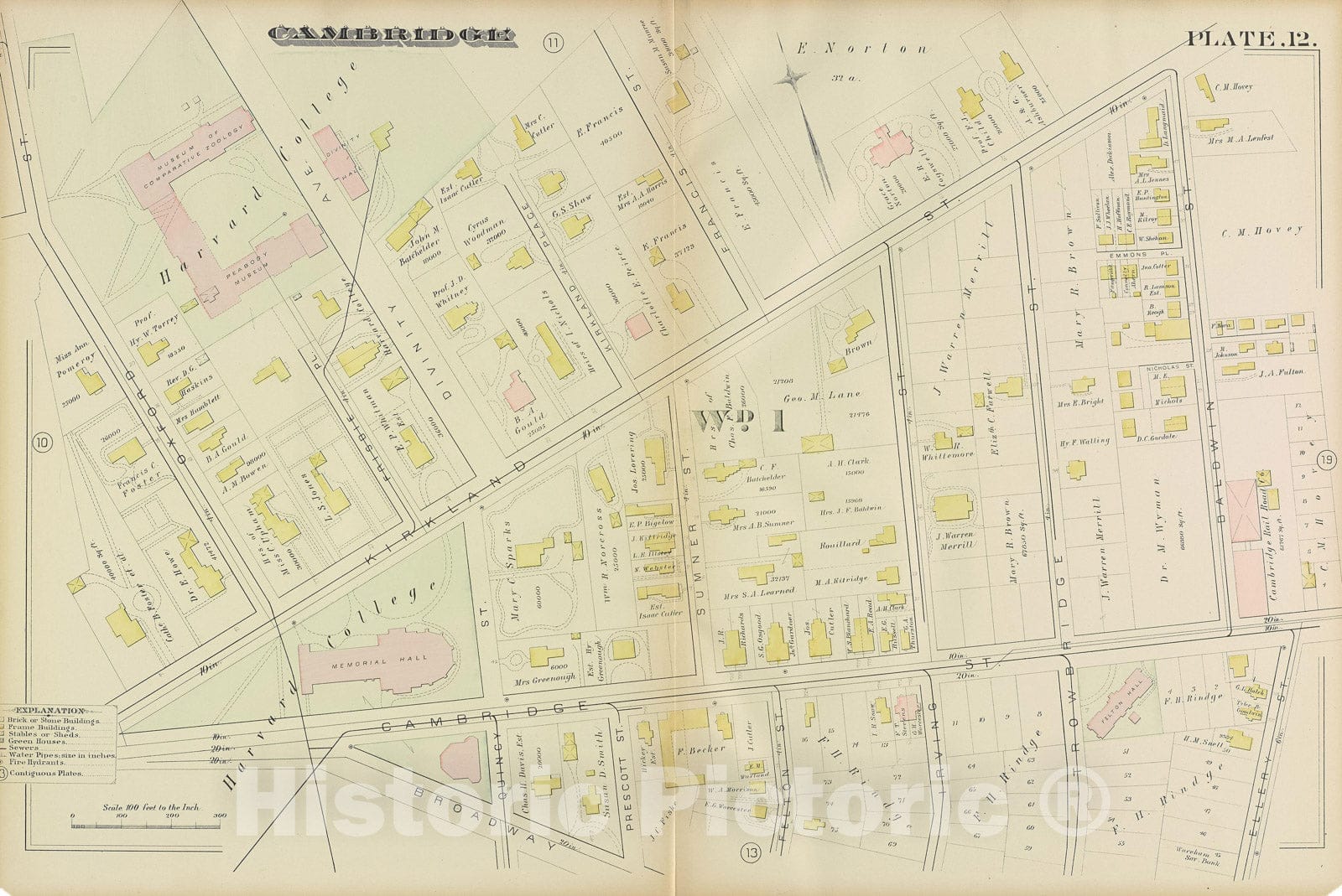 Historic Map : Atlas City of Cambridge, Cambridge 1886 Plate 012 , Vintage Wall Art