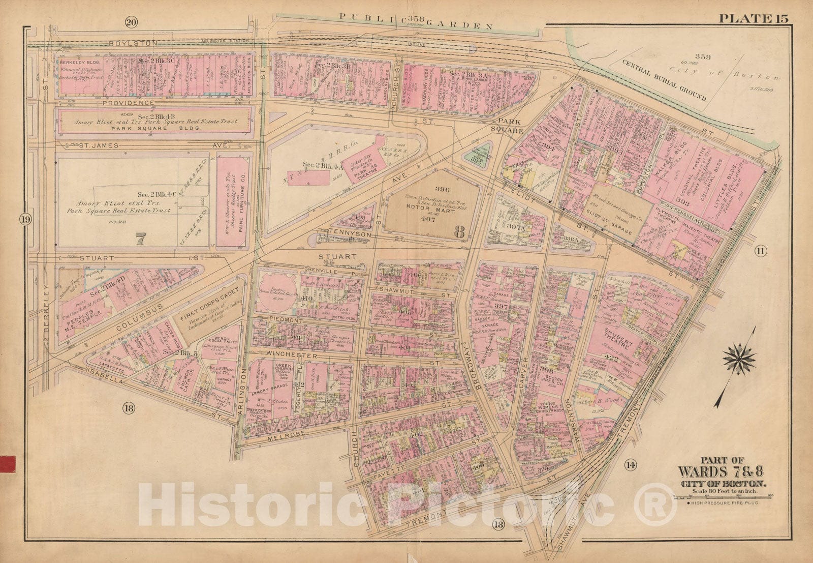 Historic Map : Atlas City of Boston, Boston Proper and Back Bay, Boston 1922 Plate 015 , Vintage Wall Art