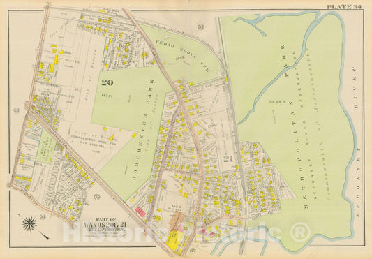 Historic Map : Atlas City of Boston, Dorchester, Dorchester 1918 Plate 034 , Vintage Wall Art