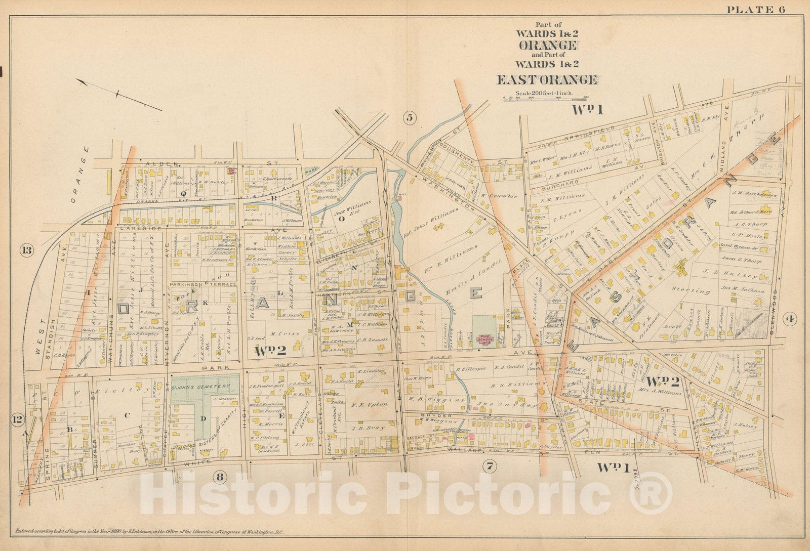 Historic Map : Atlas of Essex County, New Jersey, East Orange & Orange 1890 Plate 006 , Vintage Wall Art