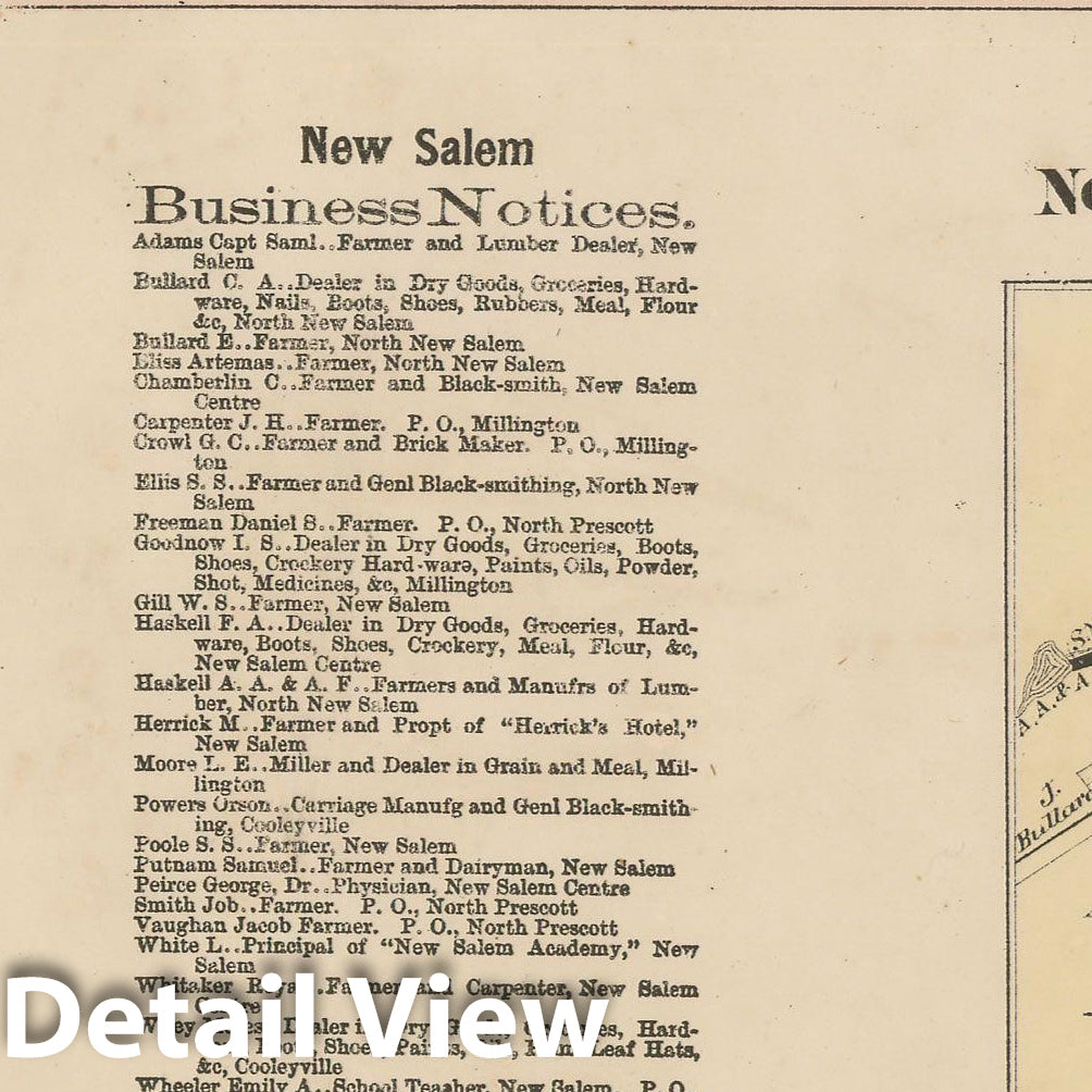 Historic Map : Atlas of Franklin Co. Massachusetts, New Salem & Shutesbury 1871 , Vintage Wall Art