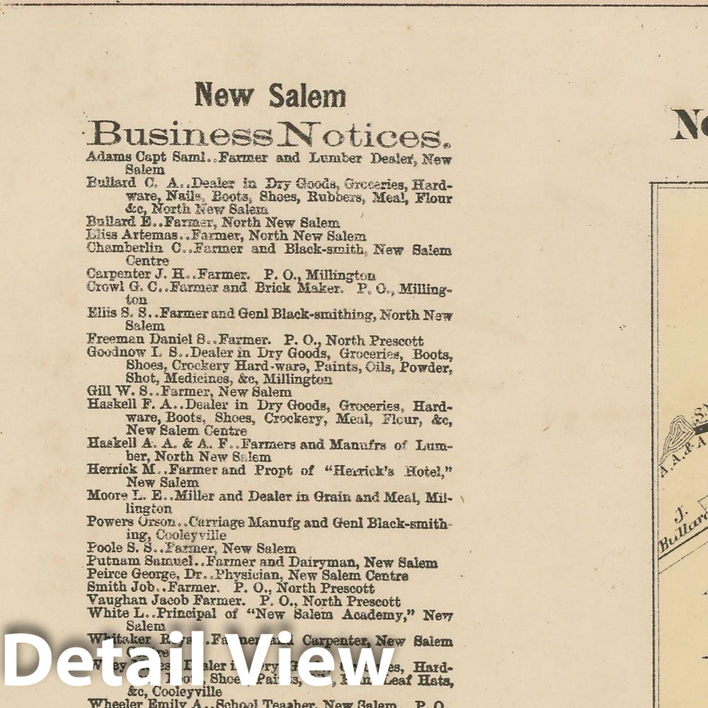 Historic Map : Atlas of Franklin Co. Massachusetts, New Salem & Shutesbury 1871 , Vintage Wall Art