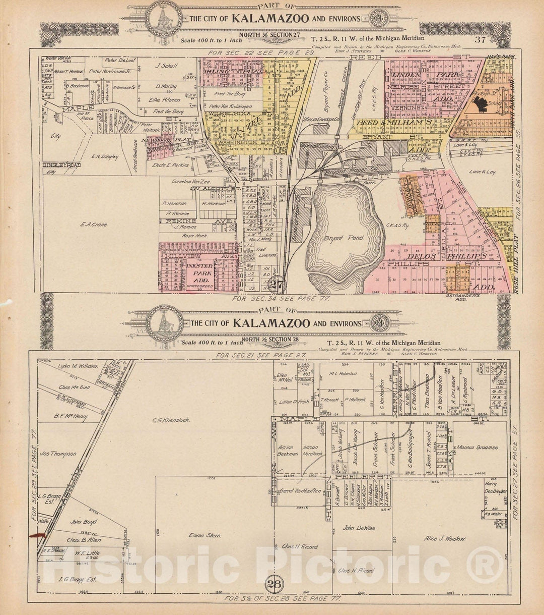 Historic Map : Kalamazoo 1910 , Standard Atlas of Kalamazoo County , v4, Vintage Wall Art