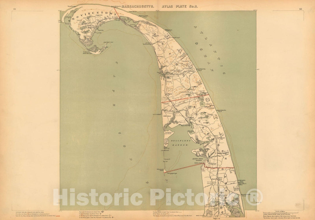 Historic Map : Atlas of Massachusetts, Cape Cod & Eastham & Provincetown & Truro & Wellfleet 1891 Plate 008 , Vintage Wall Art