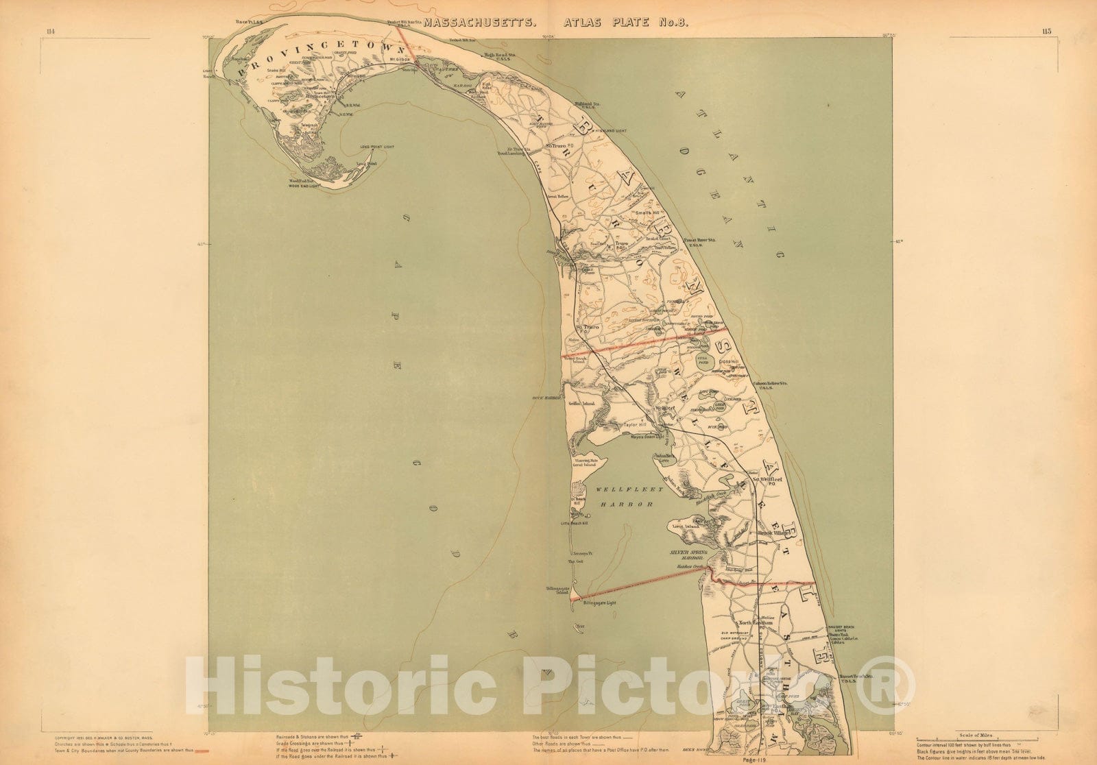 Historic Map : Atlas of Massachusetts, Cape Cod & Eastham & Provincetown & Truro & Wellfleet 1891 Plate 008 , Vintage Wall Art