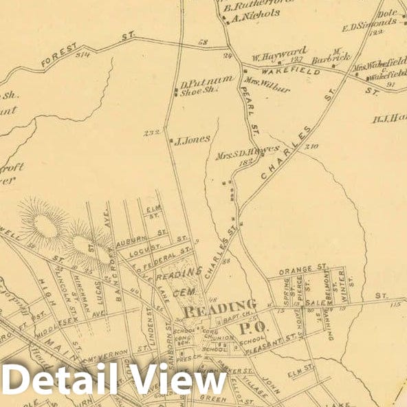 Historic Map : County Atlas of Middlesex Massachusetts, Reading 1875 , Vintage Wall Art
