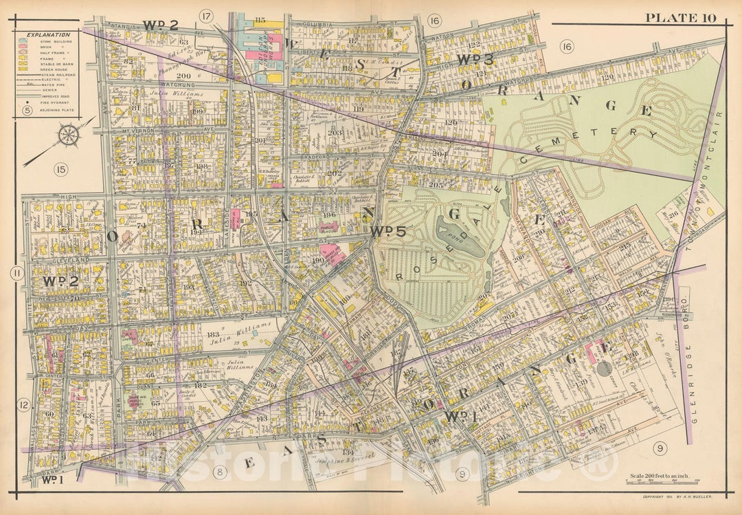 Historic Map : East Orange & Orange & West Orange 1911 Plate 010 , Vintage Wall Art